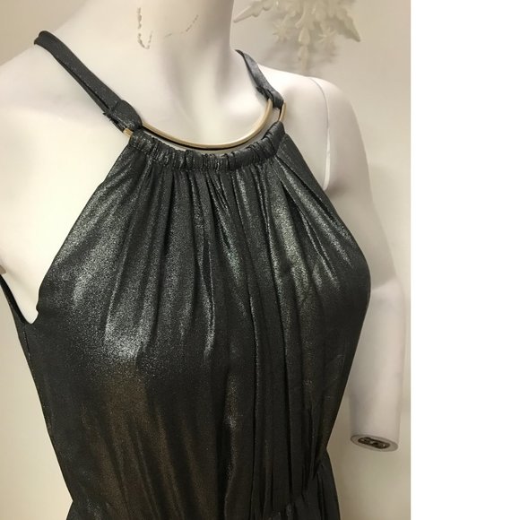 Le Chateau Black Silver Metallic Shimmer Maxi Gala Dress Gown Wedding NWT - Picture 4 of 8